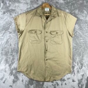 Vintage Big Mac Work Shirt Mens L Tan Cut Off Sleeves Penn-Prest Penneys‎